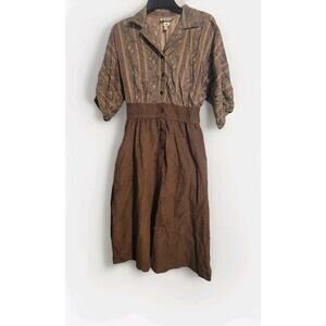 Vtg 70s Melissa Lane Button Front Dress w/ Belt Sz 10 Velour Paisley Boho Hippie